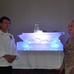 Barbara and the chef who carved the ship ice sculpture.